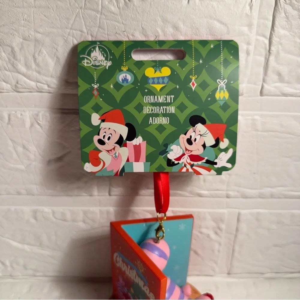New Disney Cheshire Cat Christmas Ornament in Book Red and Purple